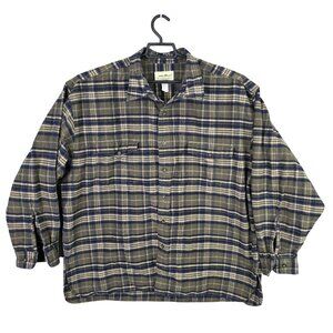 Mens Eddie Bauer Brown & Navy Plaid Button Up Shirt 100% Cotton Long Sleeve XXL